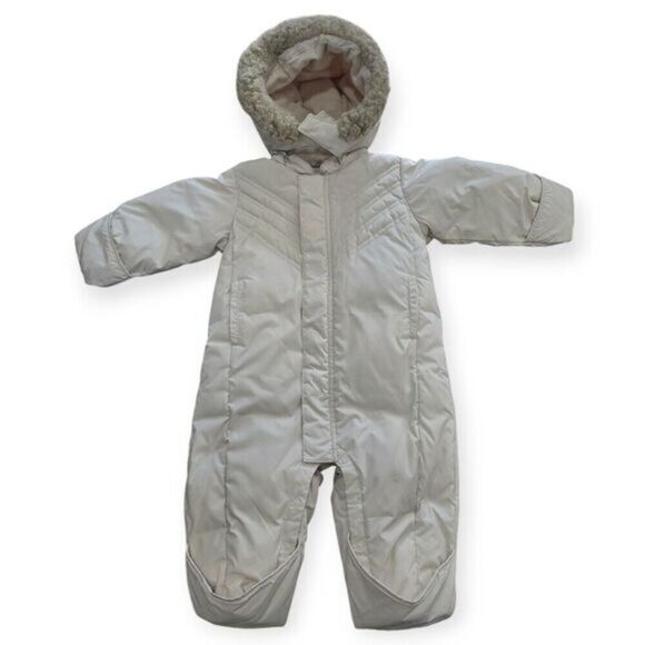 Baby Gap Off White Quilted Down Puffer Snowsuit‎ 6-12 Months Unisex Hooded - Picture 1 of 6